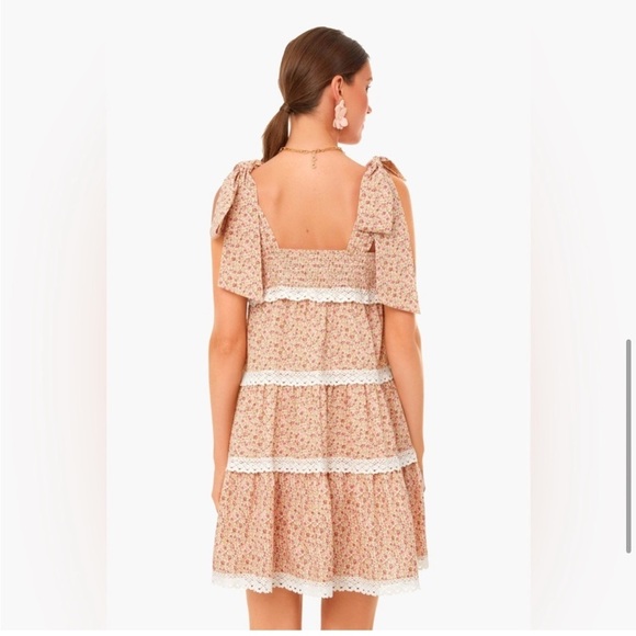 Hyacinth House Tuckernuck NEW Pink Floral Bow Tellie Tiered Lace Mini Dress  S - Picture 5 of 15